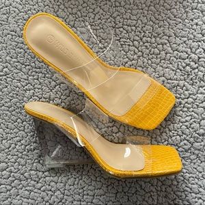 Yellow clear strap wedge heel sandals